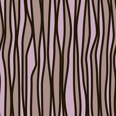 Abstract seamless pattern with vertical curved lines. Background with uneven parallel stripes. Ornament in lilac and gray colors.