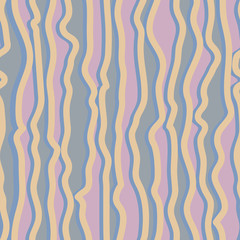 Abstract pattern with vertical curved lines. Background with uneven parallel stripes. Ornament in gray and pink colors.