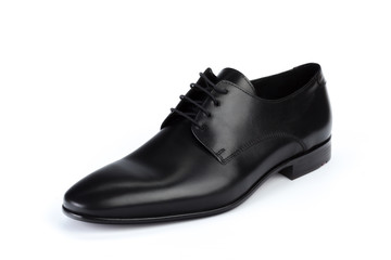 Black leather formal male shoes isolated on white background