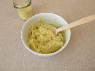 Pre-prepared instant mashed potatoes in a bowl