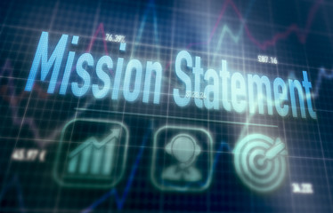 Mission Statement concept on a blue dot matrix computer display.