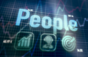 People concept on a blue dot matrix computer display.