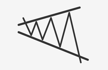 Bearish Expanding Triangle black and white flat vector icon. Pattern figure technical laptop analysis. Vector stock and cryptocurrency exchange graph, forex analytics and trading market chart