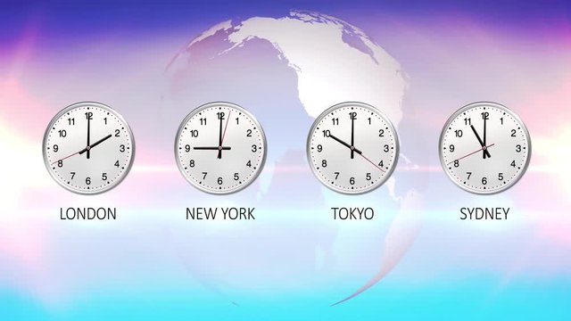 4K Light Globe time zone. Business clock counting down 12 hours over 30 seconds. Stock exchange