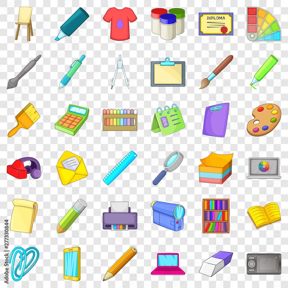 Aufkleber easel icons set. cartoon style of 36 easel vector icons for web for any design
