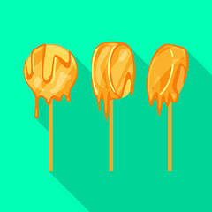 Vector illustration of banana and caramel icon. Set of banana and sweet stock symbol for web.