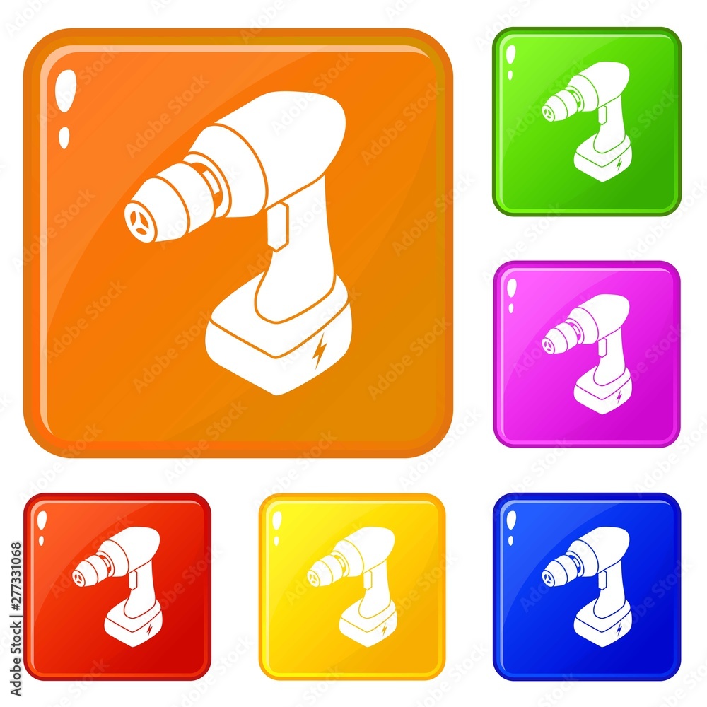 Poster cordless drill icons set collection vector 6 color isolated on white background