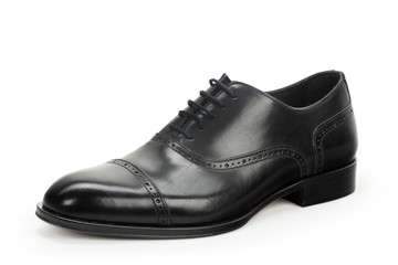 Black leather formal male shoes isolated on white background