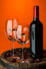 Still life with red wine and heart