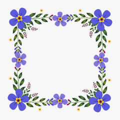 Floral greeting card and invitation template for wedding or birthday anniversary, Vector square shape of text box label and frame, Purple flowers wreath ivy style with branch and leaves.