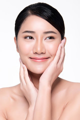 Fototapeta na wymiar Beautiful Young Asian Woman with Clean Fresh Skin,