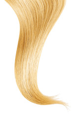 Blond hair isolated on white background. Long ponytail.