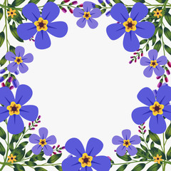 Naklejka na ściany i meble Floral greeting card and invitation template for wedding or birthday anniversary, Vector circle shape of text box label and frame, Purple flowers wreath ivy style with branch and leaves.