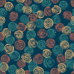 Seamless abstract pattern. Decorative seamless pattern with hand drawn shapes. Hand painted grunge doodles in soft colours. Endless ornament with spiral shapes, convoluted figures, snail shell shapes