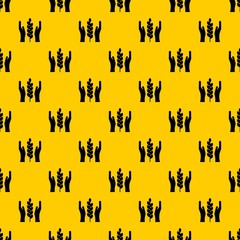 Hands and ear of wheat pattern seamless vector repeat geometric yellow for any design