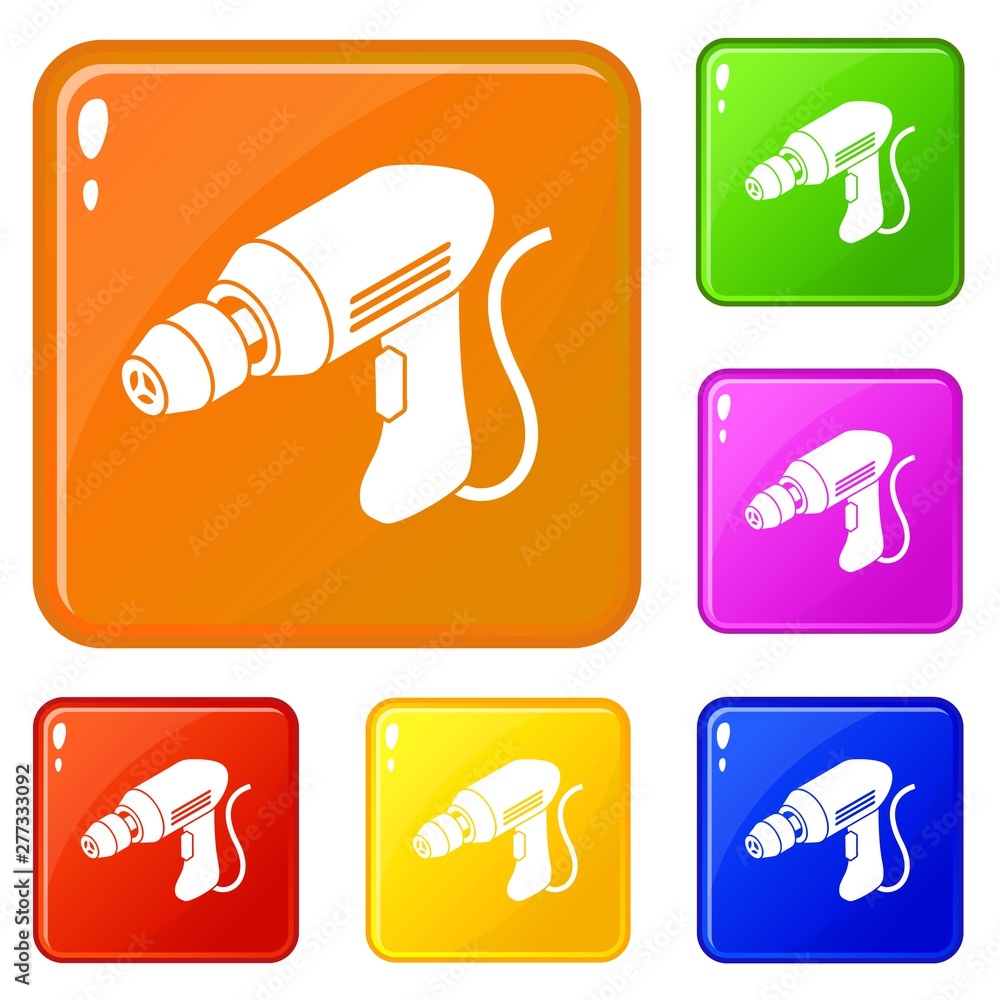 Poster corded drill icons set collection vector 6 color isolated on white background