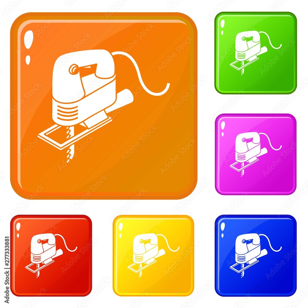 Poster corded jig saw icons set collection vector 6 color isolated on white background