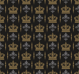 Royal background pattern. Retro style background image. Dark seamless pattern. Vector image