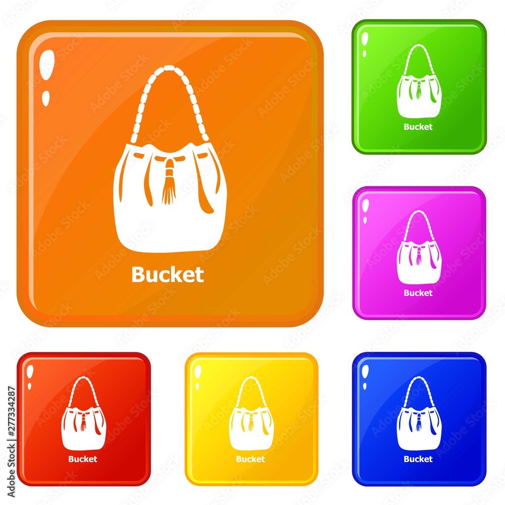 Poster bucket bag icons set collection vector 6 color isolated on white background