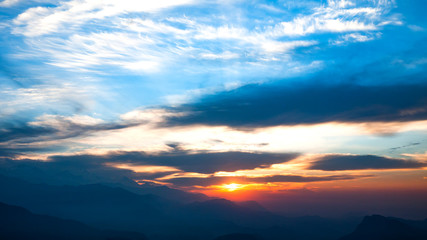 Nature landscape with sunrise in mountains