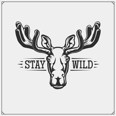 Vector emblem with moose or elk for sport club. Print design for t-shirt.