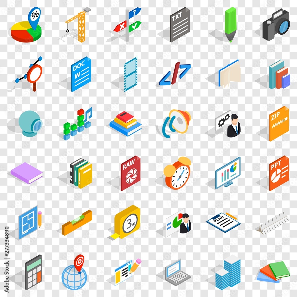 Poster graphic icons set. isometric style of 36 graphic vector icons for web for any design