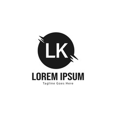 Initial LK logo template with modern frame. Minimalist LK letter logo vector illustration