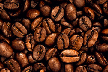Macro photo of roasted coffee beans background
