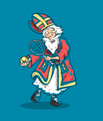 Sinterklaas playing tennis - color drawing