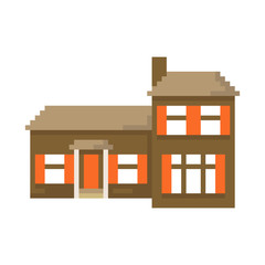 Pixel house isolated on white background. Graphics for games. 8 bit. Vector illustration