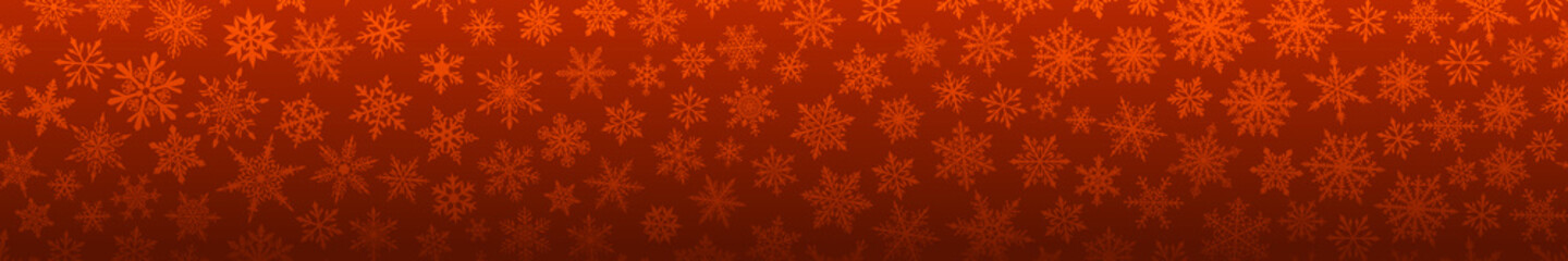 Obraz na płótnie Canvas Christmas banner of many complex small snowflakes in orange colors. With horizontal repetition