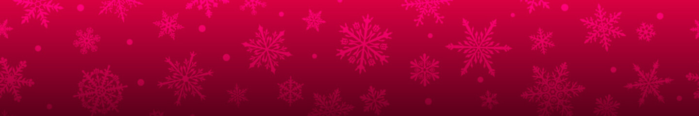 Naklejka na ściany i meble Christmas banner of complex big and small snowflakes in red and purple colors. With horizontal repetition