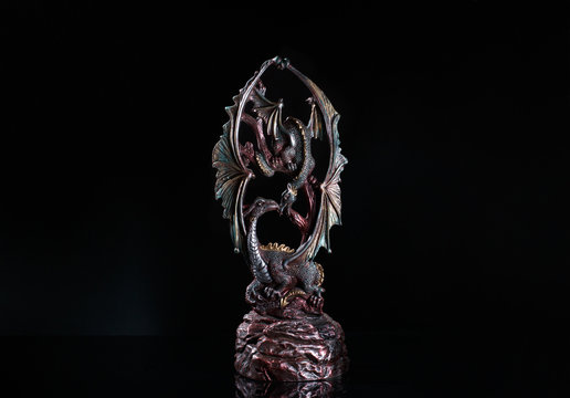 Decoration two dragons, couple, in the nest. Love concept