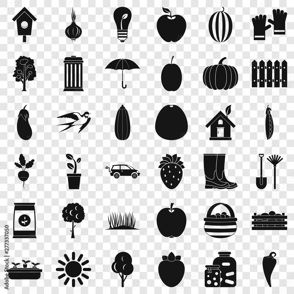 Poster wheelbarrow icons set. simple style of 36 wheelbarrow vector icons for web for any design