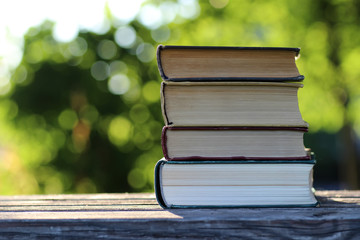 book stack background table wooden outdoor
