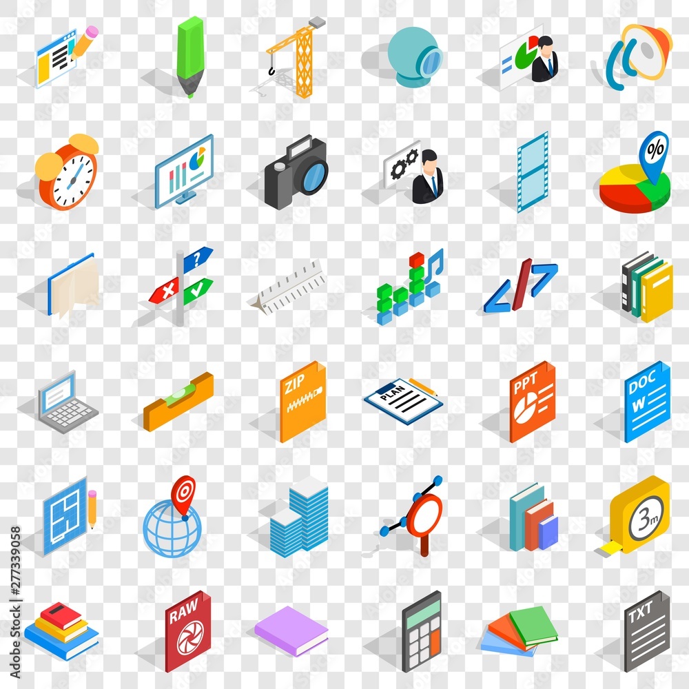 Poster marker icons set. isometric style of 36 marker vector icons for web for any design