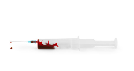 blood syringe for injection isolated on white background