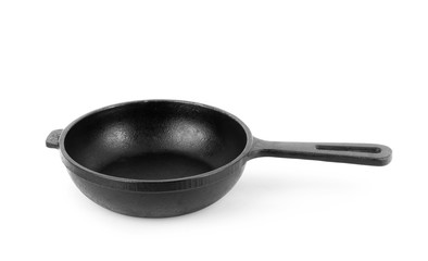Cast iron frying pans isolated on white