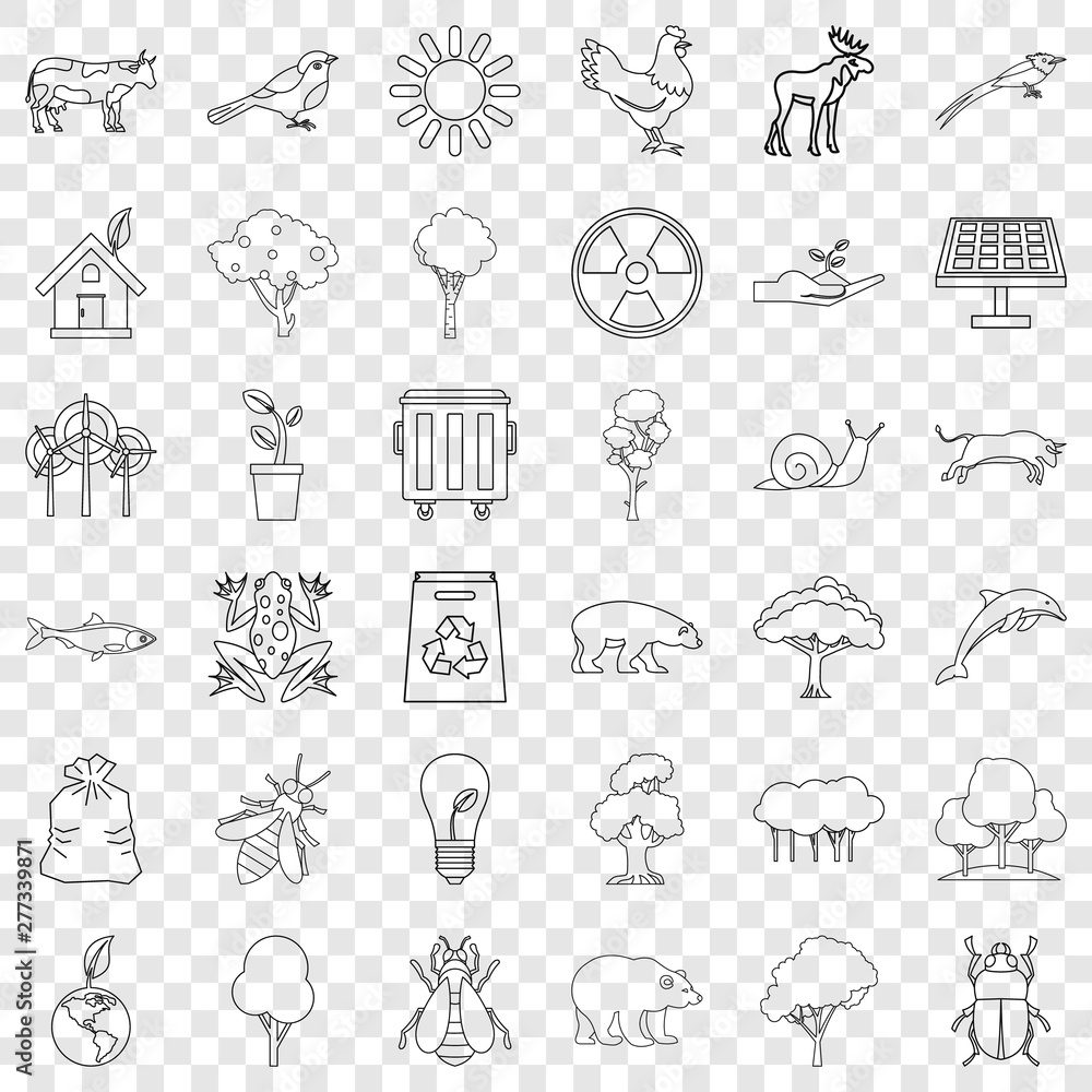Aufkleber nature icons set. outline style of 36 nature vector icons for web for any design
