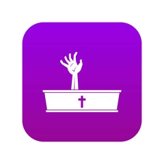 Zombie hand coming out of his coffin icon digital purple for any design isolated on white vector illustration