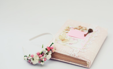 A diary for entries on a white table