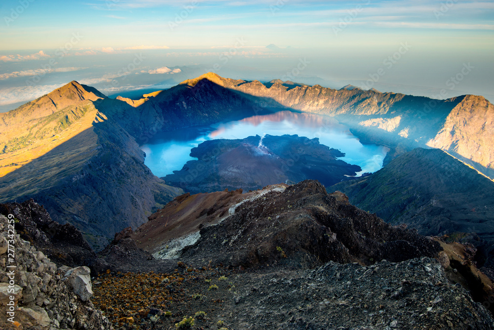 Poster Mount Rinjani summit in the morning during sunrise - Lombok, Indonesia.