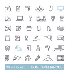 Home appliances linear icon set. Vector illustration