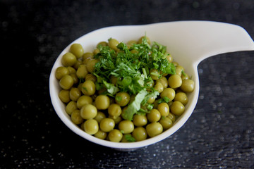 Marinated Pickled green peas in the bowl 