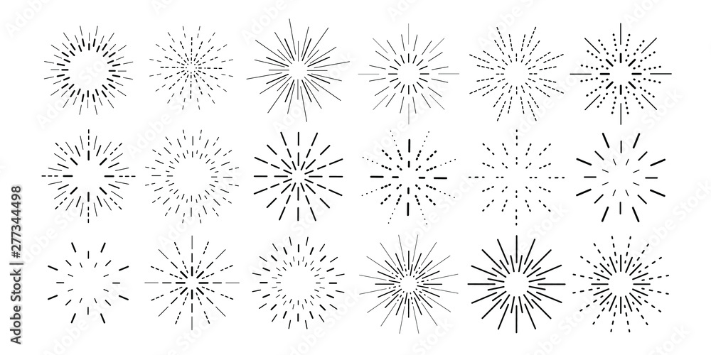 Aufkleber collection of abstract burst emblems. outline icon set of happy new year firework