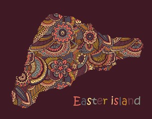 Textured vector map of Easter island. Hand drawn ethno pattern, tribal background.