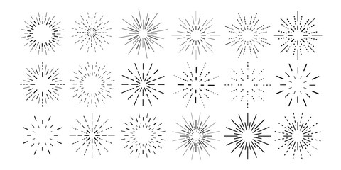 Collection of abstract burst emblems. Outline icon set of happy new year firework