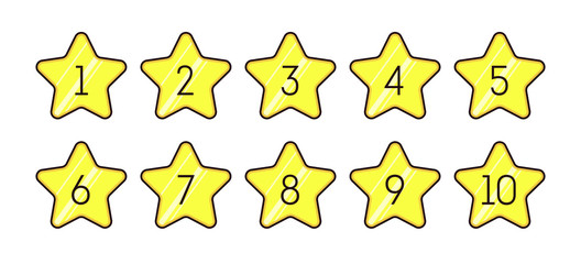 set of gold stars. Numbers 1 to 10