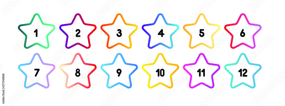 Poster outline bullet point star number 1 to 12. web element with modern gradient