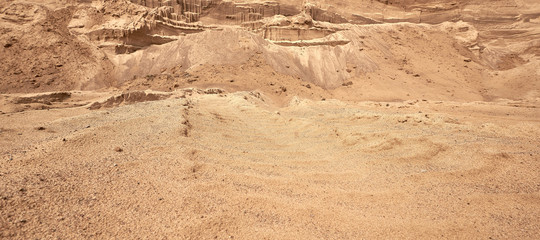 Industrial sand quarry. The development of the sand pit. Construction industry.